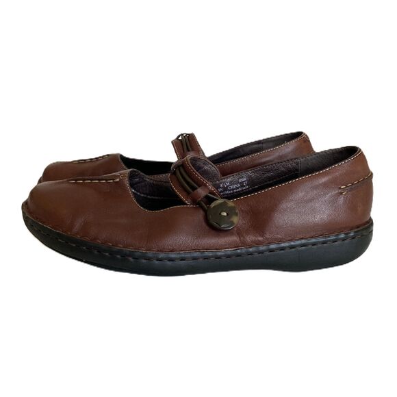 Clarks Brown Leather Split Toe Mary Jane Buckle Strap Boho Shoes Sz 8.5 M - Picture 2 of 8